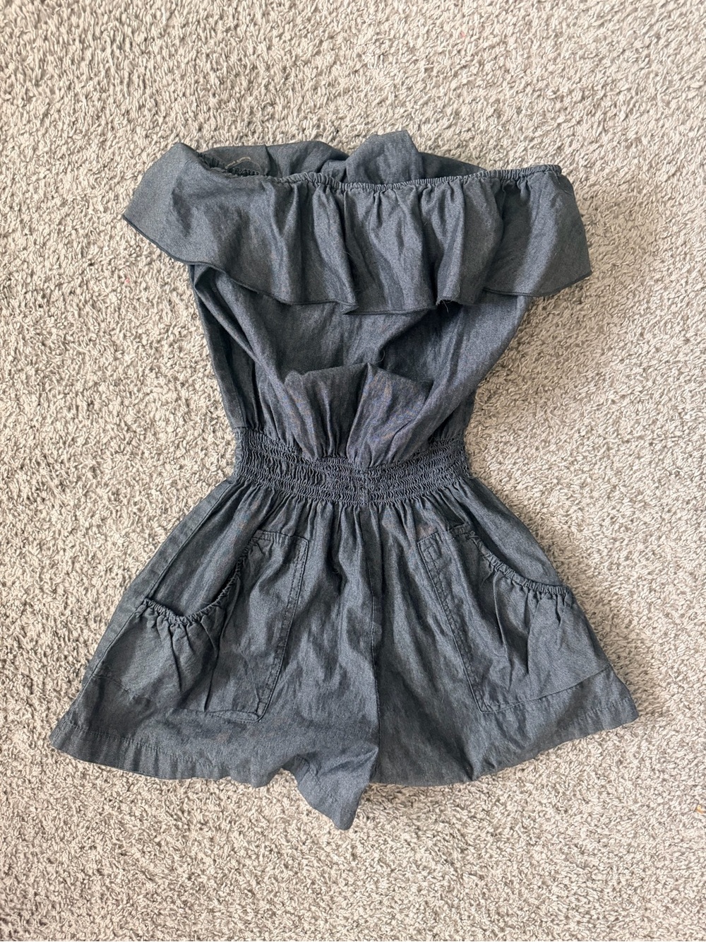 Strapless Denim Romper in Charcoal Gray